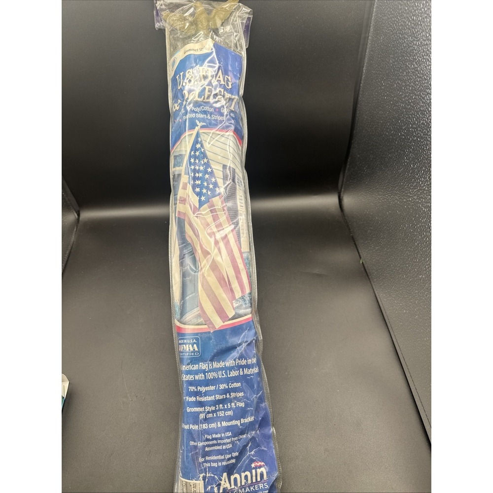 Annin Flagmakers US Flag & Pole Set 3x5 ft Poly/Cotton Made in USA Incomplete